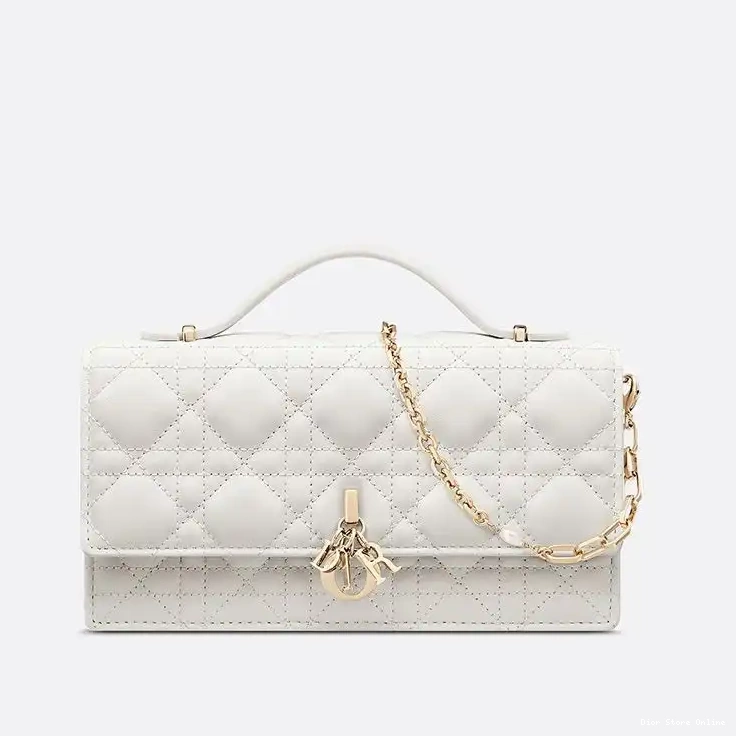 White Lambskin Handle Cannage Mini Top Miss Bag Dior 0509 Hot Sale